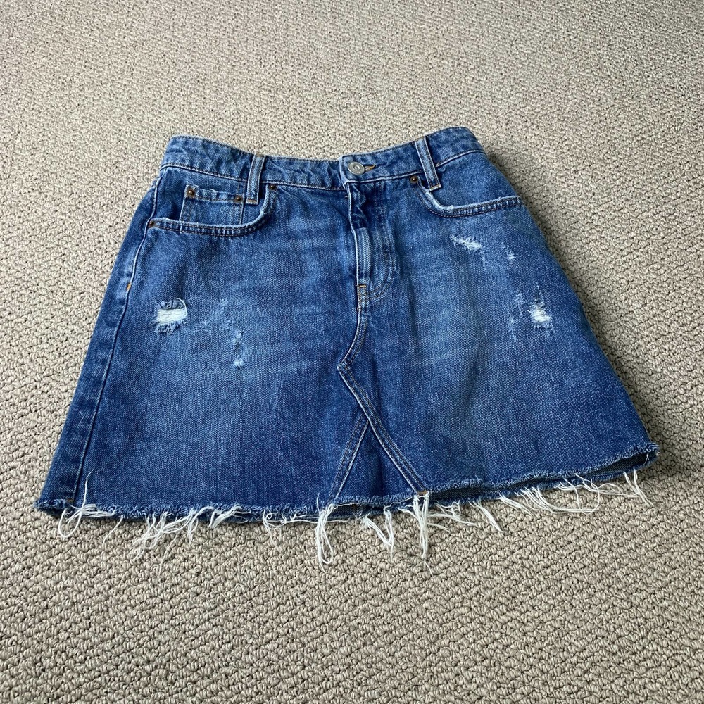 BDG Outfitters Womens Skirt Size Small‎ Blue Dark Wash Denim Distressed Mini